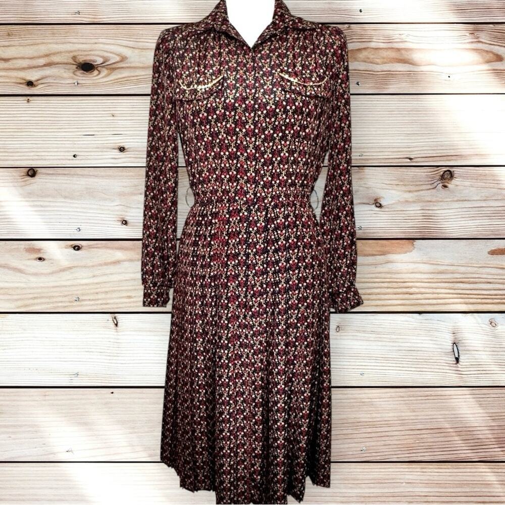 VTG Rare La Mode Carven Paris Dress Mod Mid Century Retro Floral Pleated 1960s S